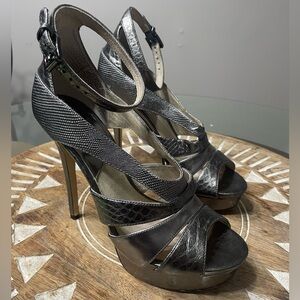 Michael Kors Elegant Black Strappy Heels silver Stilleto Woman size 8